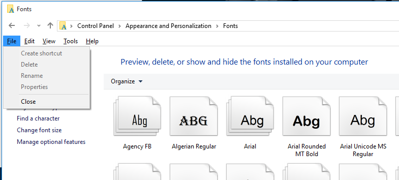fonts not installing windows 10